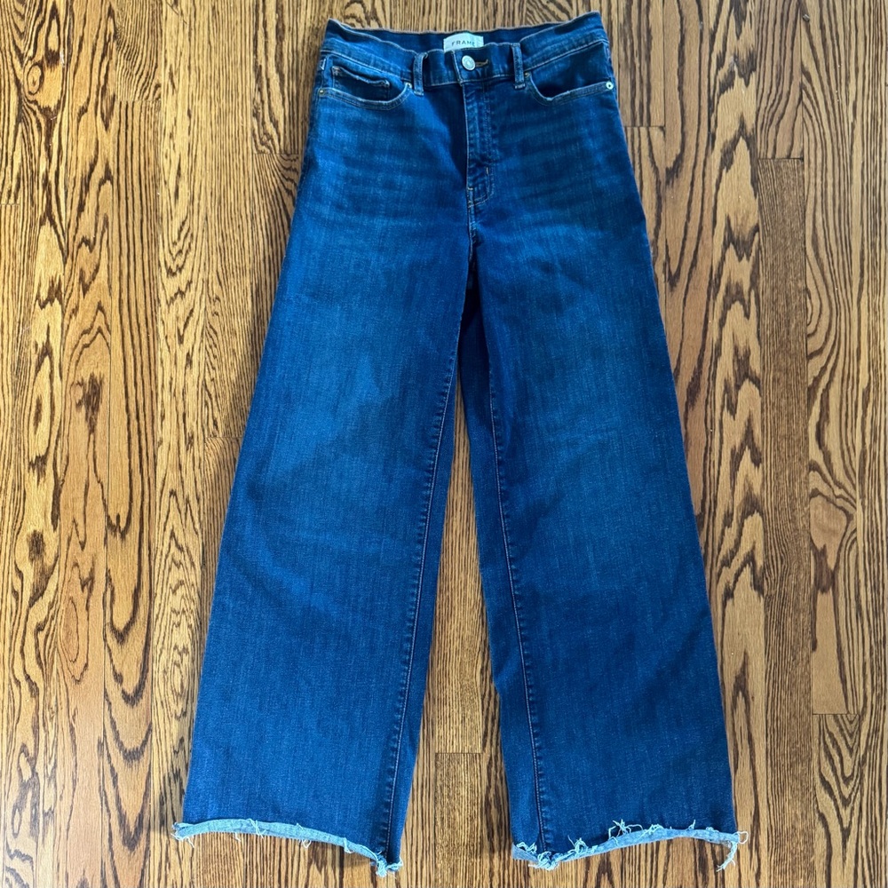 Frame Le Slim Palazzo Jeans Womens 28 Blue Aspire Raw After Wide Leg High Rise